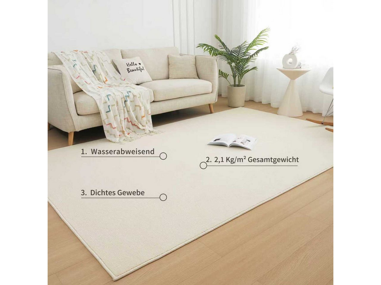 OTTO home Teppich Jola, Uni-Farben, besonders dichte Qualität, Boho, rechteckig, Höhe: 10 mm, Wohnzimmer, Schlafzimmer, Flur, Kinderzimmer, wasserabweisend – Bild 3 von 5