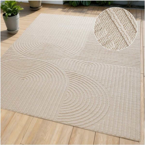 OTTO home Teppich Jola, In- und Outdoor geeignet, Hoch-Tief-Design, Scandi, rechteckig, Höhe: 9 mm, Hoch-Tief-Struktur, Zen, Wetterfest & UV-beständig, Balkon, 