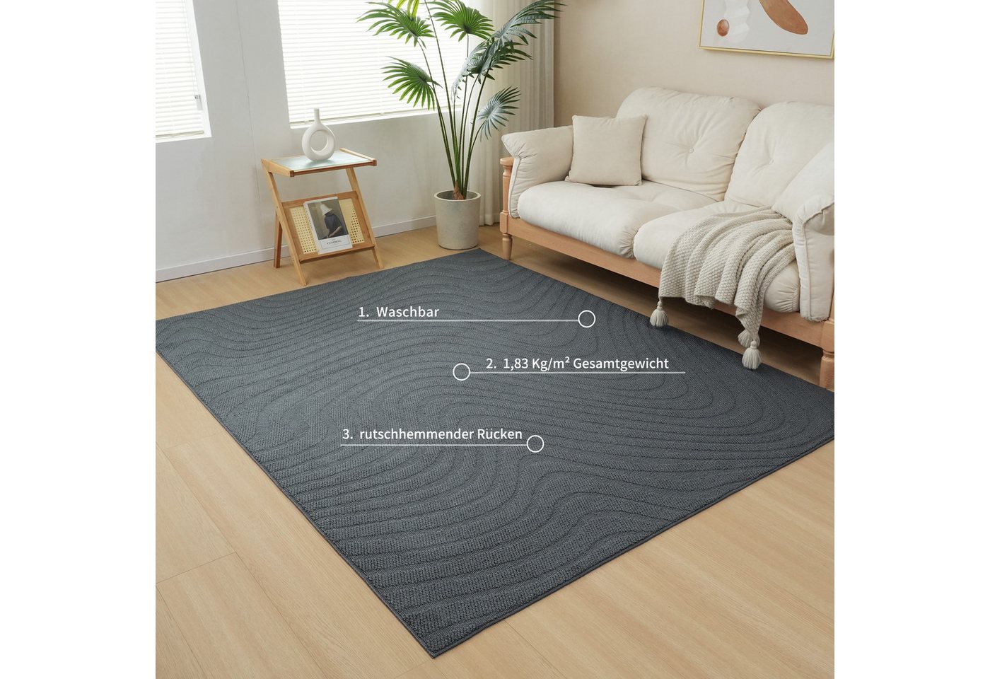 OTTO home Teppich Jola Welle, Scandi, Hoch-Tief-Design, rechteckig, Höhe: 12 mm, Wellenmuster, Boho, Modern, 3D, Wohnzimmer, Schlafzimmer – Bild 3 von 5