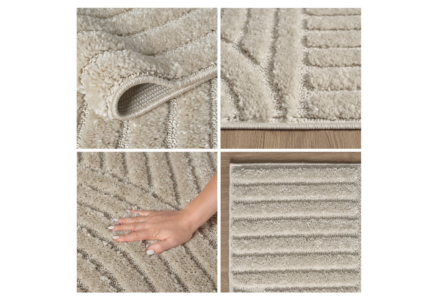 OTTO home Teppich Jonne, Boho-Design, Scandi, Designteppich, rechteckig, Höhe: 20 mm, Hoch-Tief, 3D Optik, skandinavischer Stil, Wohnzimmer, Schlafzimmer – Bild 3 von 5