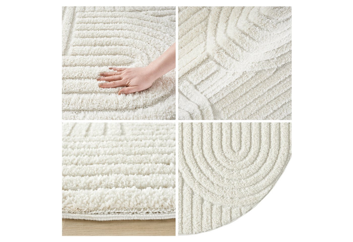 OTTO home Teppich Jonne, Boho-Design, Scandi, Designteppich, rund, Höhe: 20 mm, Hoch-Tief, 3D Optik, skandinavischer Stil, Wohnzimmer, Schlafzimmer – Bild 3 von 5