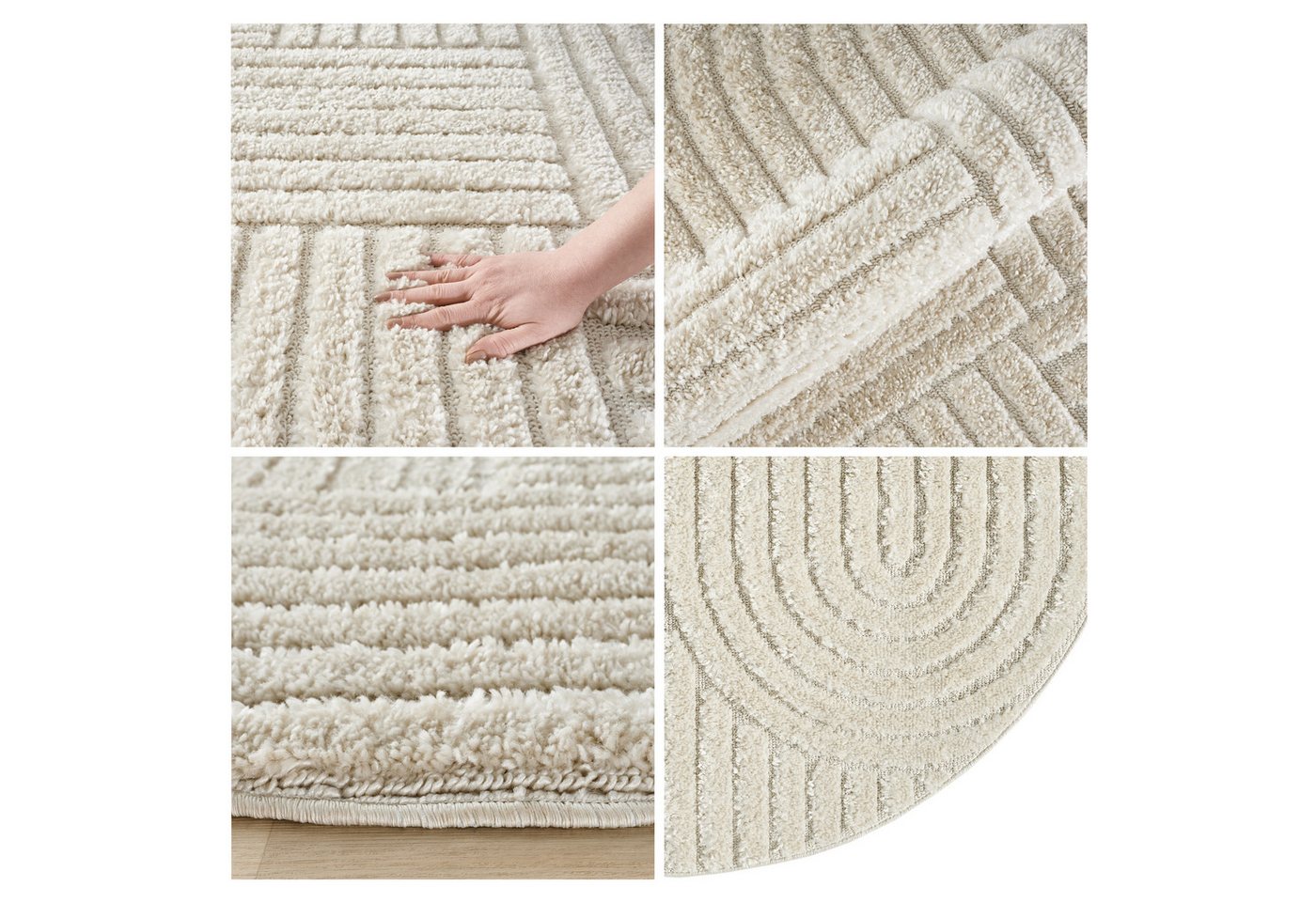 OTTO home Teppich Jonne, Boho-Design, Scandi, Designteppich, rund, Höhe: 20 mm, Hoch-Tief, 3D Optik, skandinavischer Stil, Wohnzimmer, Schlafzimmer – Bild 3 von 5