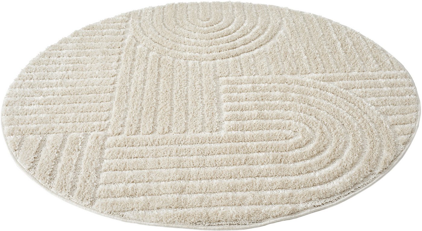 OTTO home Teppich Jonne, Boho-Design, Scandi, Designteppich, rund, Höhe: 20 mm, Hoch-Tief, 3D Optik, skandinavischer Stil, Wohnzimmer, Schlafzimmer – Bild 4 von 5