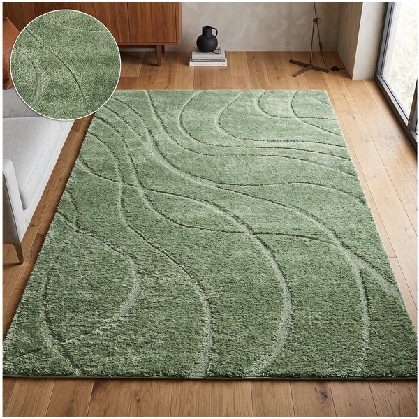 OTTO home Teppich Lavia, Wellenmuster, Hoch-Tief, rechteckig, Höhe: 20 mm, Linienmuster, modernes Design, 3D Optik, Designteppich, Wohnzimmer