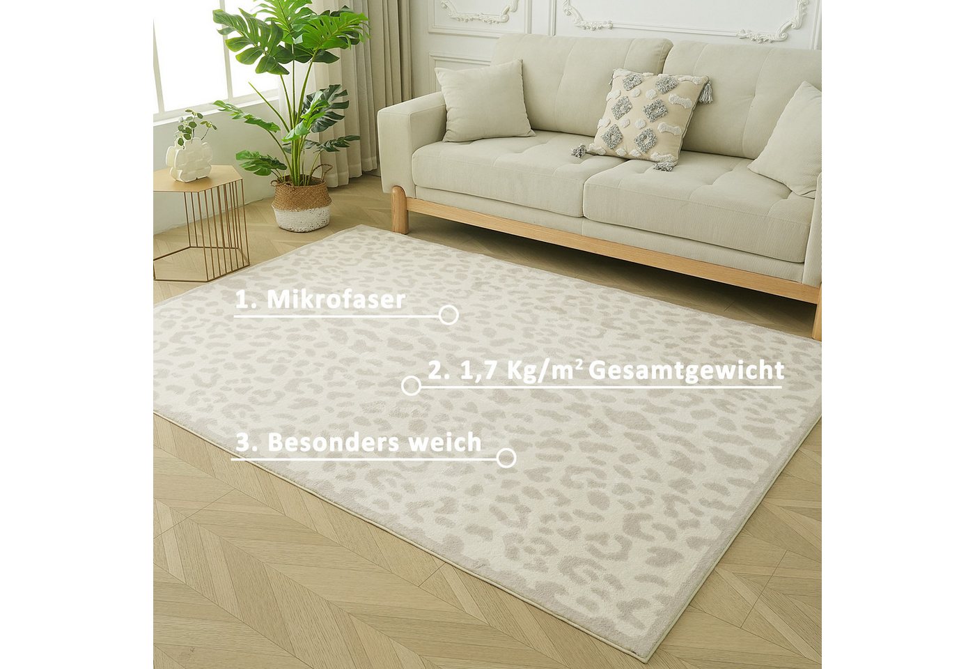 OTTO home Teppich Leo, mit trendigem Leopardenmuster, waschbar, rechteckig, Höhe: 12 mm, kuschelig & weich, modern, Animal Print, Wohnzimmer, Schlafzimmer – Bild 3 von 5