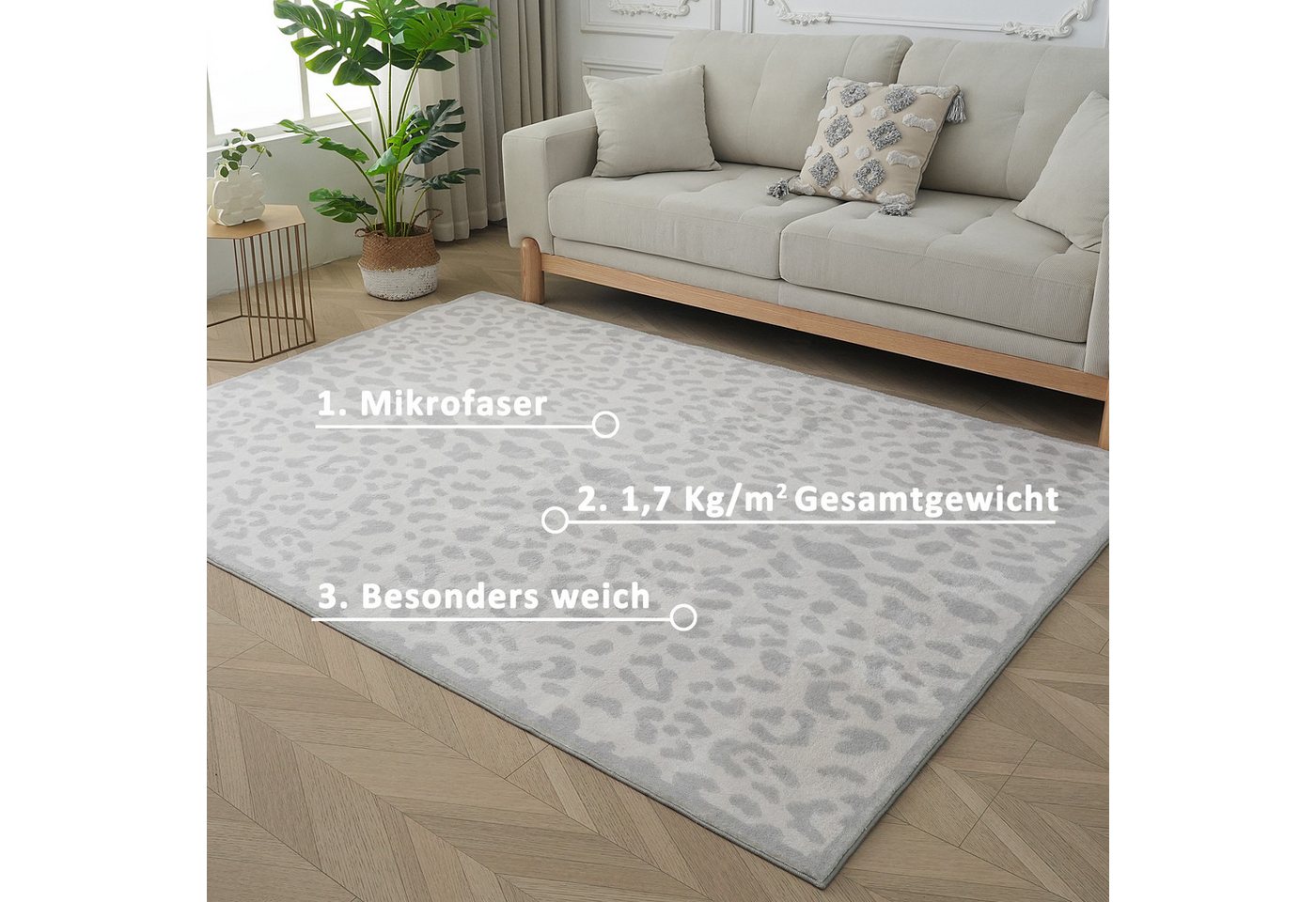 OTTO home Teppich Leo, mit trendigem Leopardenmuster, waschbar, rechteckig, Höhe: 12 mm, kuschelig & weich, modern, Animal Print, Wohnzimmer, Schlafzimmer – Bild 3 von 5