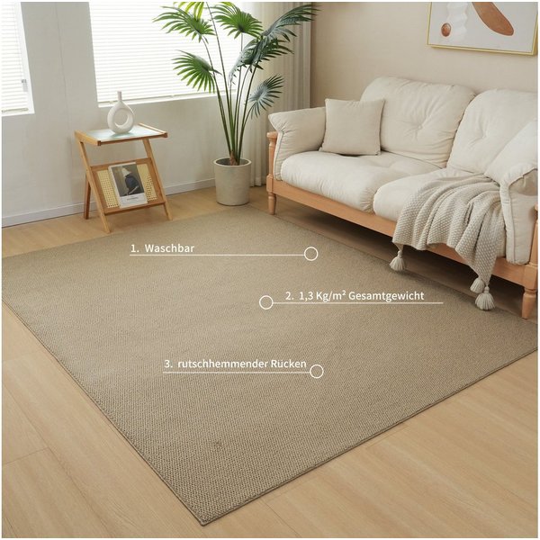 OTTO home Teppich Lilia, rechteckig, Höhe: 5 mm, Sisal-Optik, uni, waschbar, Wohnzimmer, Schlafzimmer, Esszimmer