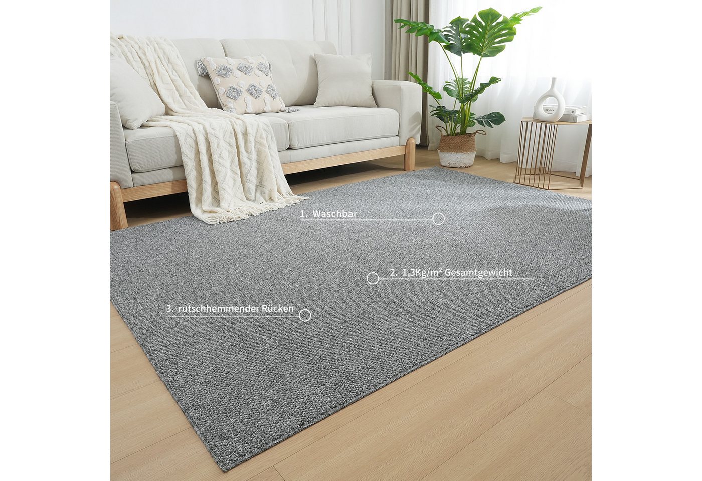 OTTO home Teppich Lilia, rechteckig, Höhe: 5 mm, Sisal-Optik, uni, waschbar, Wohnzimmer, Schlafzimmer, Esszimmer – Bild 3 von 5