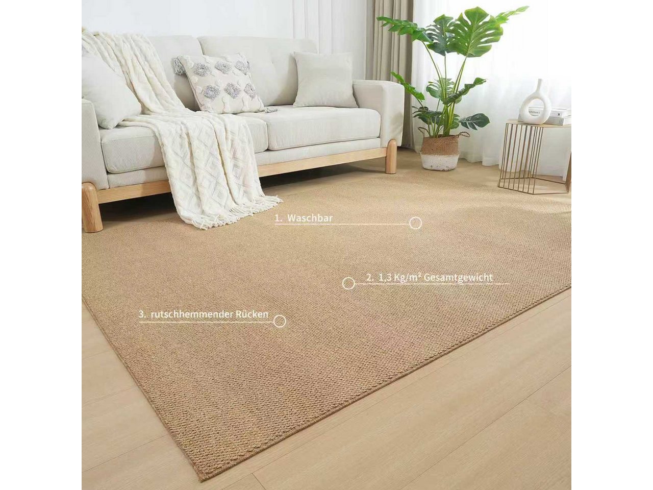 OTTO home Teppich Lilia, rechteckig, Höhe: 5 mm, Sisal-Optik, uni, waschbar, Wohnzimmer, Schlafzimmer, Esszimmer – Bild 3 von 5