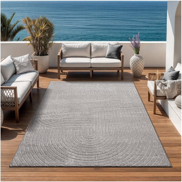 OTTO home Teppich Lorent, rechteckig, Höhe: 5 mm, Kurzflor, Uni Farben, Hoch-Tief-Effekt, Scandi-Look, Outdoor geeignet