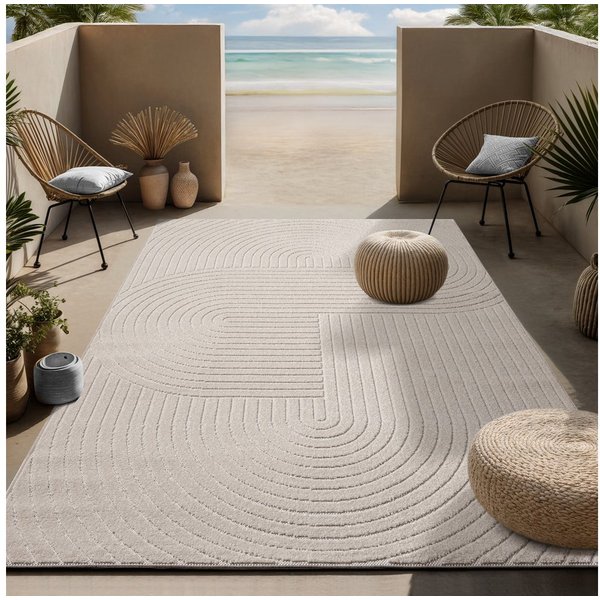 OTTO home Teppich Lorent, rechteckig, Höhe: 5 mm, Kurzflor, Uni Farben, Hoch-Tief-Effekt, Scandi-Look, Outdoor geeignet