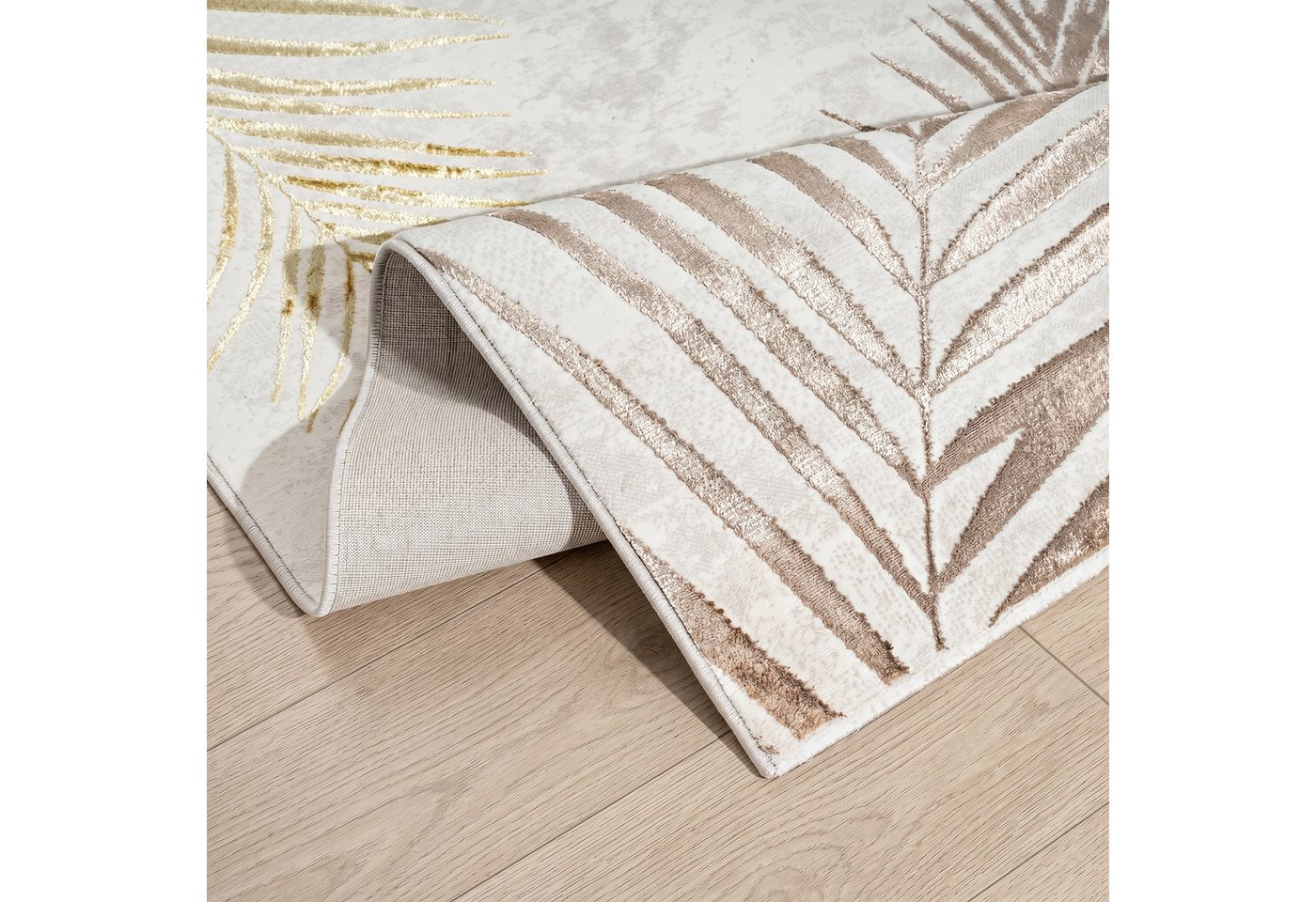 OTTO home Teppich Luvvi, rechteckig, Höhe: 8 mm, Kurzflor, modernes Blätter Design, Hoch-Tief-Struktur, Wohnzimmer – Bild 5 von 5