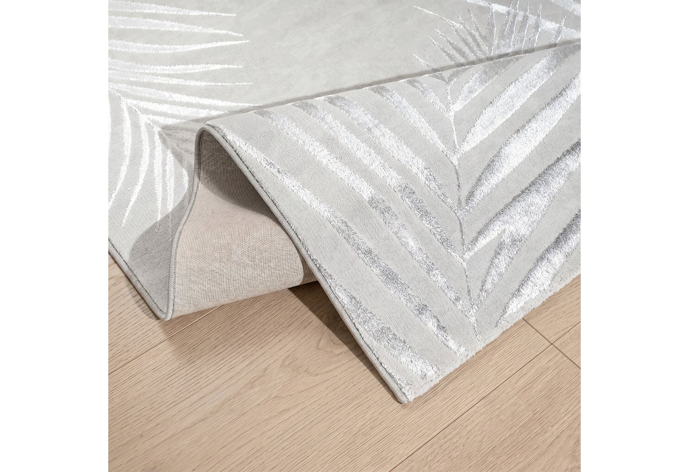 OTTO home Teppich Luvvi, rechteckig, Höhe: 8 mm, Kurzflor, modernes Blätter Design, Hoch-Tief-Struktur, Wohnzimmer – Bild 5 von 5