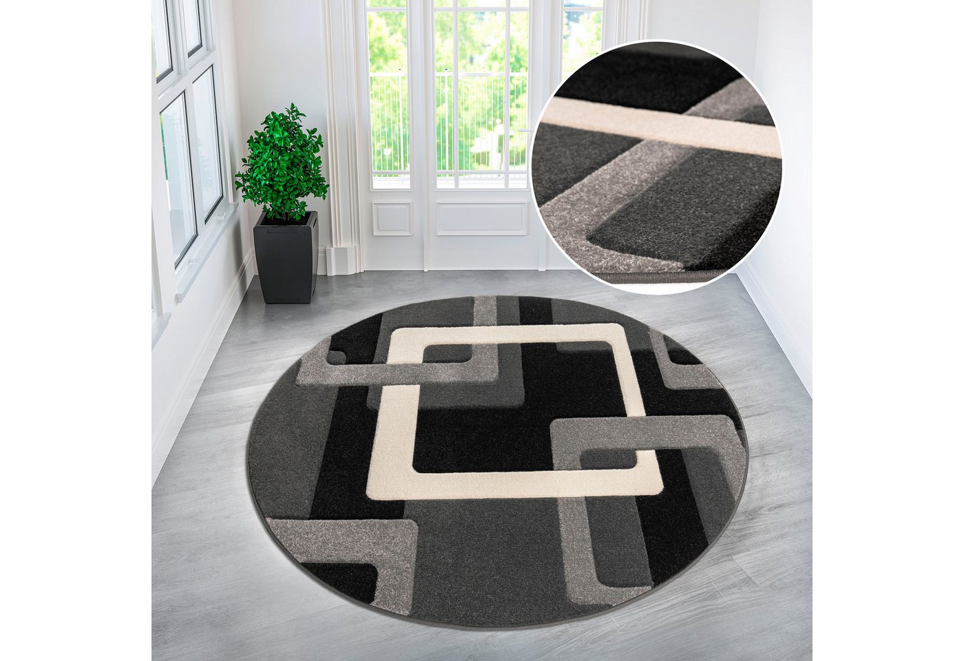 OTTO home Teppich Maxim, rund, Höhe: 13 mm, Hoch-Tief-Effekt, Kurzflor, 3D-Design, Kundenliebling – Bild 2 von 5
