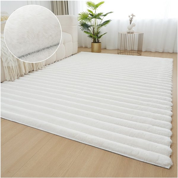 OTTO home Teppich Melanie, Kunstfellteppich, besonders weich, Hoch-Tief-Effekt, rechteckig, Höhe: 28 mm, Kaninchenfell Optik, Wohnzimmer, Schlafzimmer, auch als