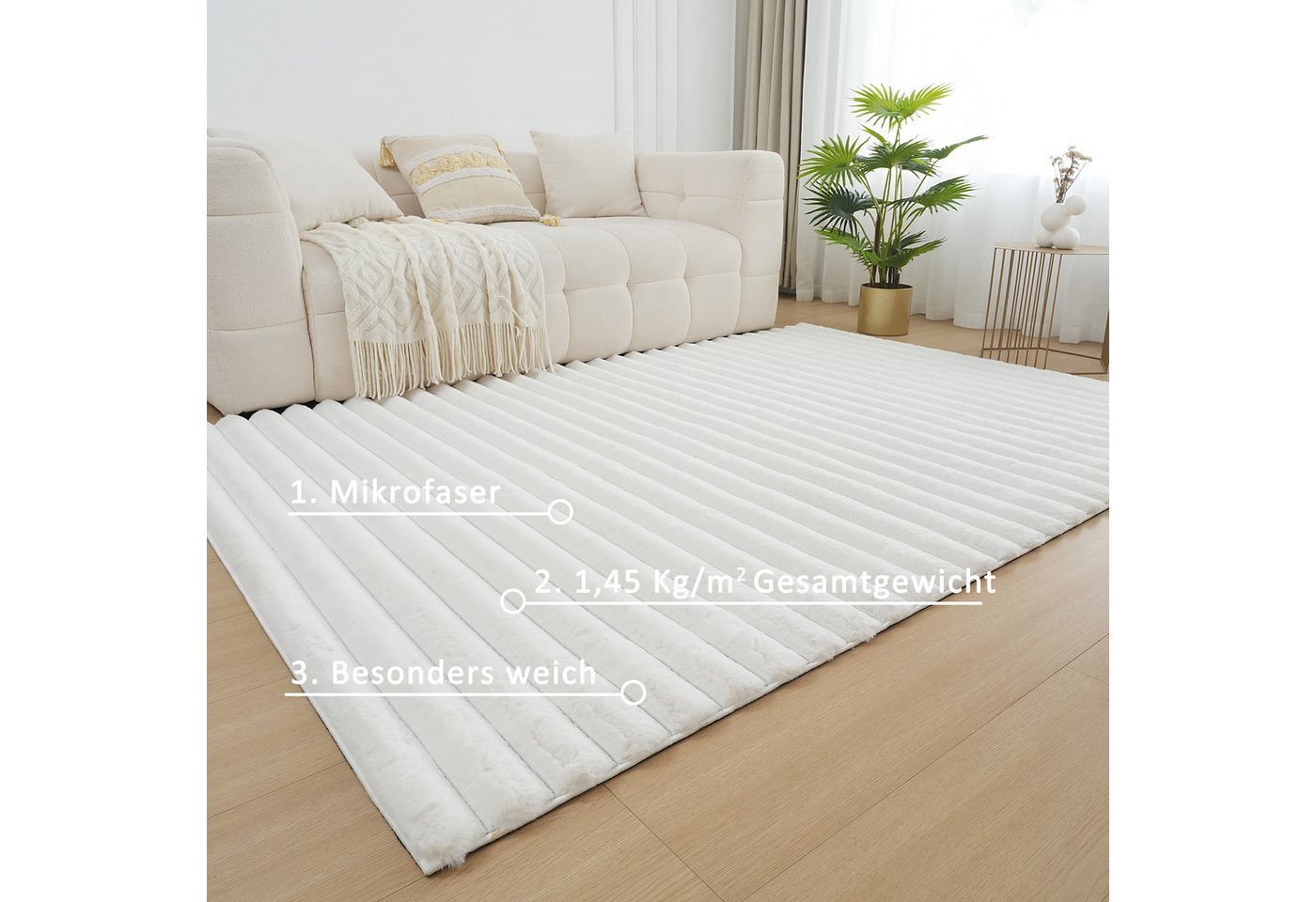 OTTO home Teppich Melanie, Kunstfellteppich, besonders weich, Hoch-Tief-Effekt, rechteckig, Höhe: 28 mm, Kaninchenfell Optik, Wohnzimmer, Schlafzimmer, auch als – Bild 3 von 5