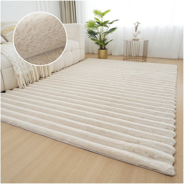 OTTO home Teppich Melanie, Kunstfellteppich, besonders weich, Hoch-Tief-Effekt, rechteckig, Höhe: 28 mm, Kaninchenfell Optik, Wohnzimmer, Schlafzimmer, auch als