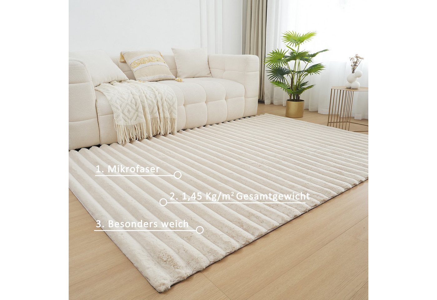 OTTO home Teppich Melanie, Kunstfellteppich, besonders weich, Hoch-Tief-Effekt, rechteckig, Höhe: 28 mm, Kaninchenfell Optik, Wohnzimmer, Schlafzimmer, auch als – Bild 3 von 5