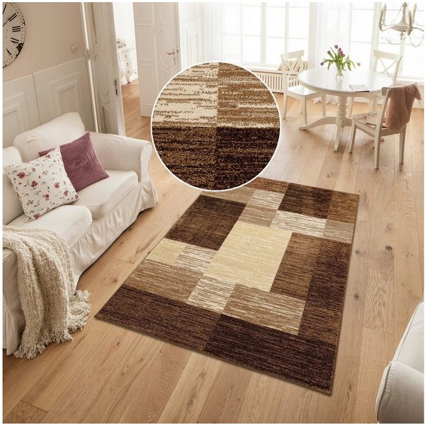 OTTO home Teppich Melvin, rechteckig, Höhe: 8 mm, schön weich, Kurzflor Teppich Karo-Muster, Wohnzimmer, Esszimmer