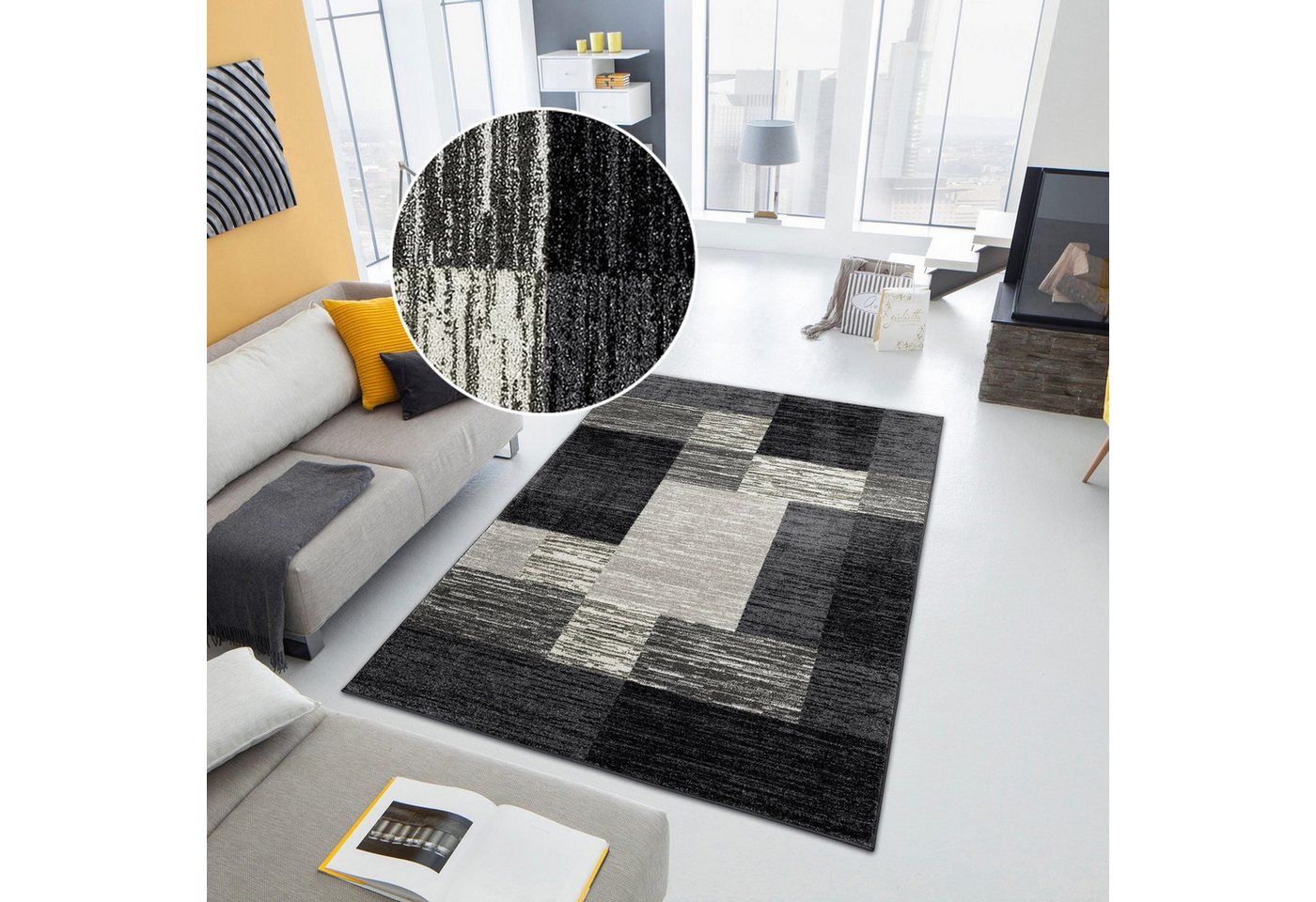 OTTO home Teppich Melvin, rechteckig, Höhe: 8 mm, schön weich, Kurzflor Teppich Karo-Muster, Wohnzimmer, Esszimmer – Bild 5 von 5