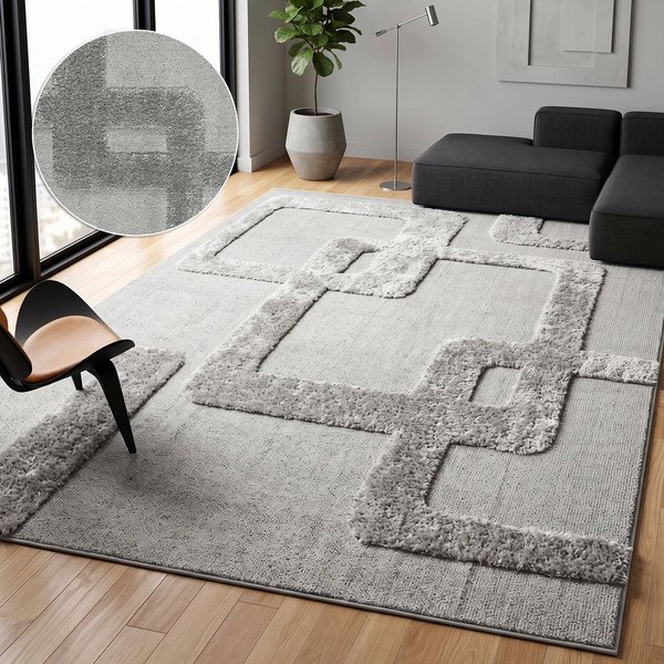 OTTO home Teppich Modea, geometrisches Muster, 3D, rechteckig, Höhe: 20 mm, Ton-in-Ton, Hoch-Tief, weich, Wohnzimmer, Schlafzimmer