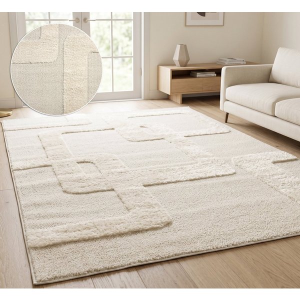 OTTO home Teppich Modea, geometrisches Muster, 3D, rechteckig, Höhe: 20 mm, Ton-in-Ton, Hoch-Tief, weich, Wohnzimmer, Schlafzimmer