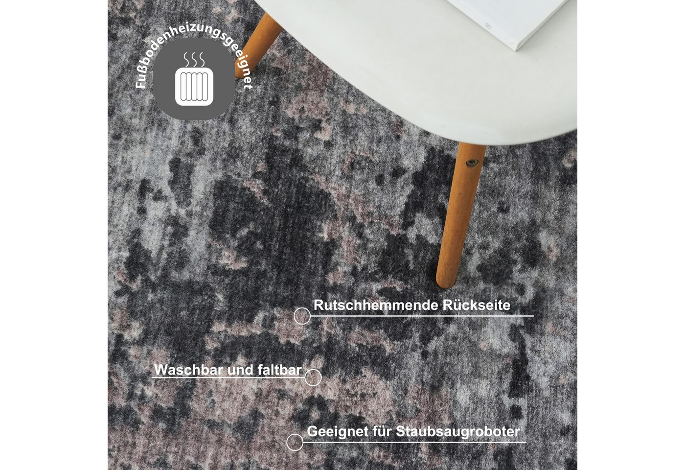 OTTO home Teppich Mokk, Druckteppich, mehrfarbig, im Vintage-Look, rechteckig, Höhe: 12 mm, bedruckt, waschbar, weich, Wohnzimmer, Schlafzimmer, Esszimmer – Bild 4 von 5