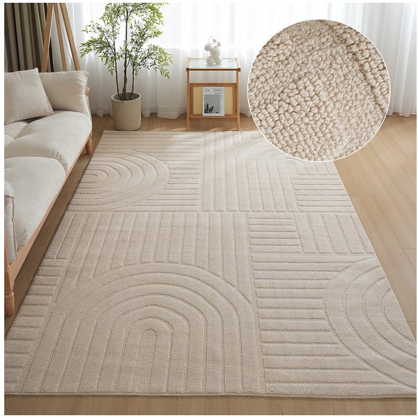 OTTO home Teppich Neele, Boho-Design, Hoch-Tief, waschbar, rechteckig, Höhe: 12 mm, 3D Optik, Skandinavisch, Designteppich, Wohnzimmer, Schlafzimmer