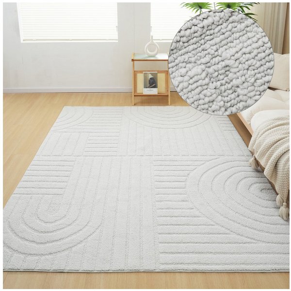 OTTO home Teppich Neele, Boho-Design, Hoch-Tief, waschbar, rechteckig, Höhe: 12 mm, 3D Optik, Skandinavisch, Designteppich, Wohnzimmer, Schlafzimmer
