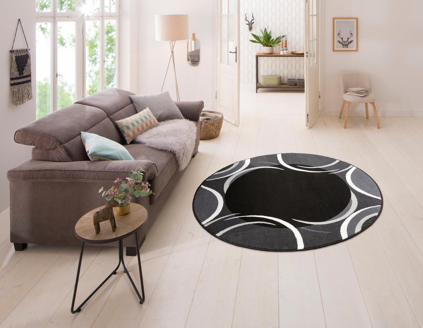OTTO home Teppich Noah, rund, Höhe: 7 mm, mit Bordüre, Kurzflor, verspieltes Design, pflegeleicht, elegant – Bild 2 von 5