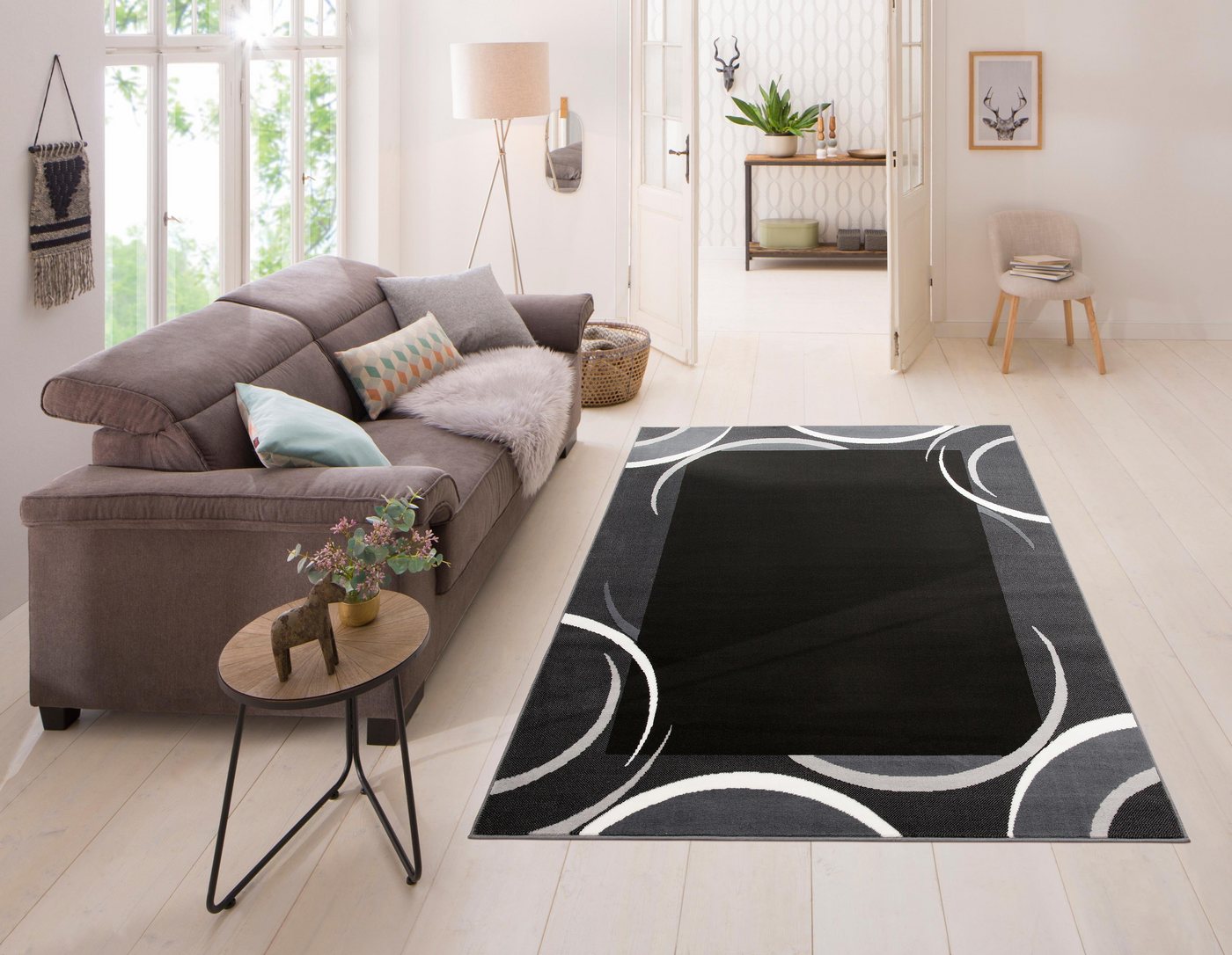 OTTO home Teppich Noah, rechteckig, Höhe: 7 mm, weiche Haptik, Teppich mit Bordüre, Kurzflor, verspieltes Design – Bild 2 von 5