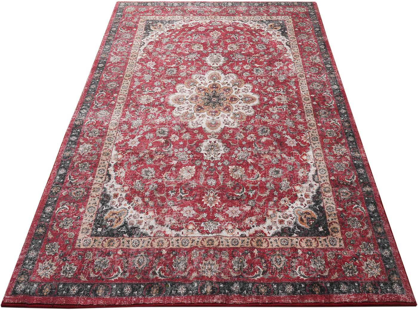OTTO home Teppich Omar, Druckteppich, orientalisches Design, mehrfarbig, bedruckt, rechteckig, Höhe: 13 mm, Orient-Optik, Vintage Design, weich, Wohnzimmer, Sch – Bild 2 von 5