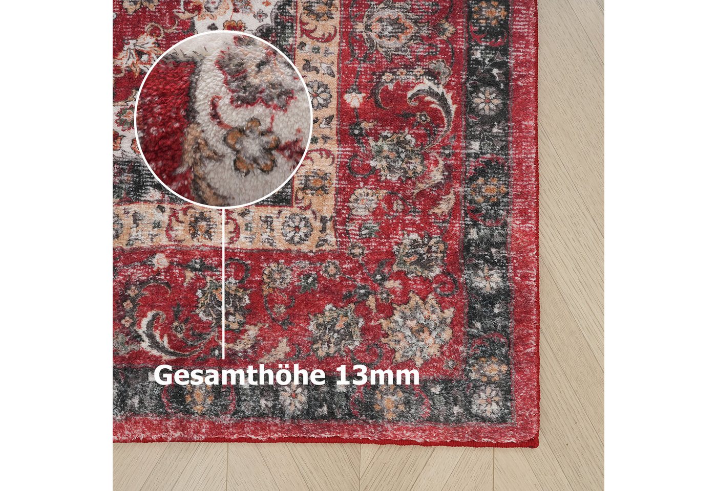 OTTO home Teppich Omar, Druckteppich, orientalisches Design, mehrfarbig, bedruckt, rechteckig, Höhe: 13 mm, Orient-Optik, Vintage Design, weich, Wohnzimmer, Sch – Bild 5 von 5