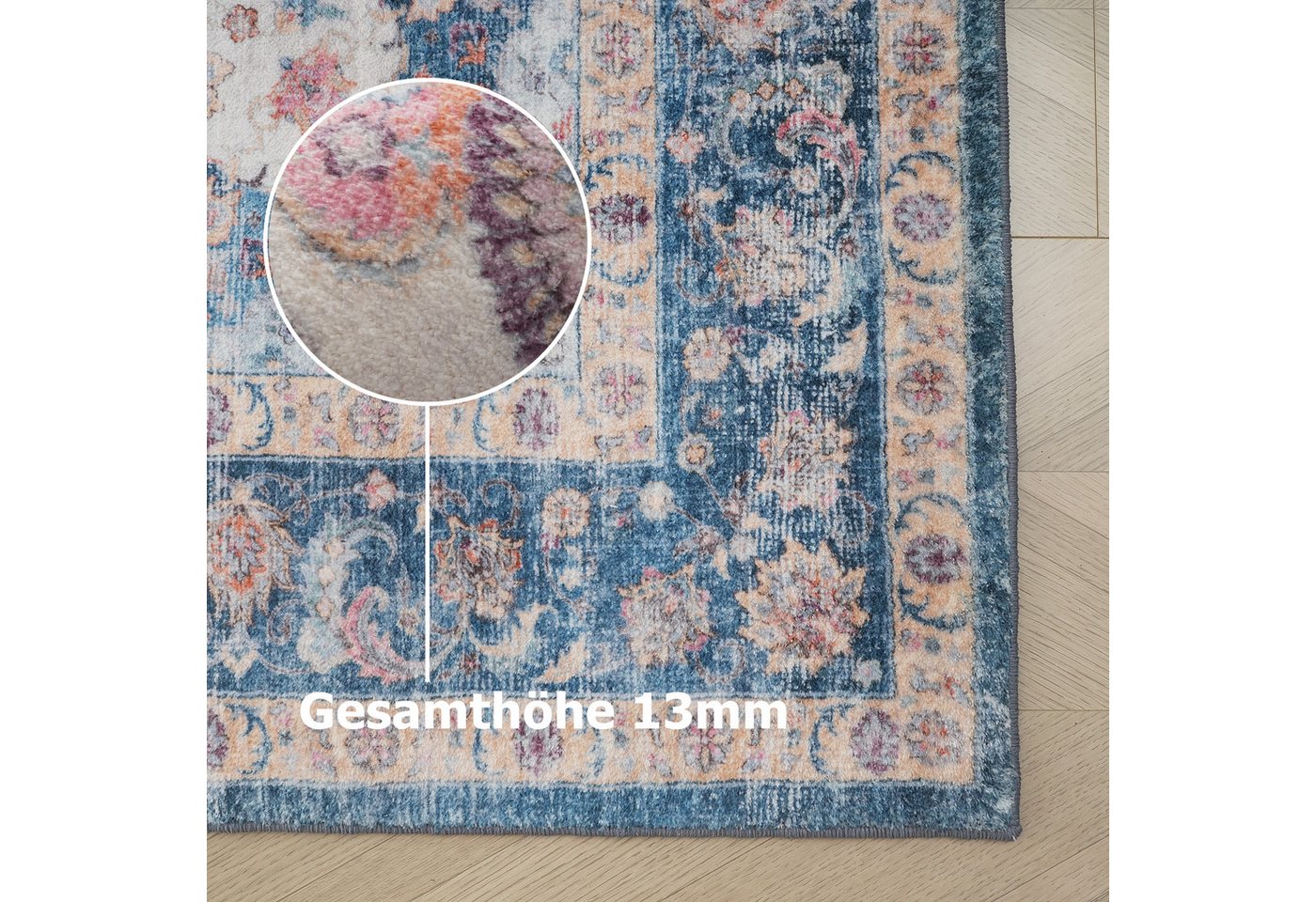 OTTO home Teppich Omar, Druckteppich, orientalisches Design, mehrfarbig, bedruckt, rechteckig, Höhe: 13 mm, Orient-Optik, Vintage Design, weich, Wohnzimmer, Sch – Bild 5 von 5