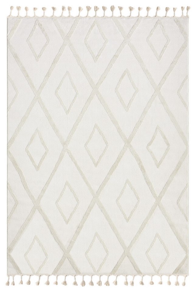 OTTO home Teppich Otilie, rechteckig, Höhe: 11 mm, dichte Qualität, Woll-Look, Boho, mit Fransen und Rauten, Scandi – Bild 2 von 5