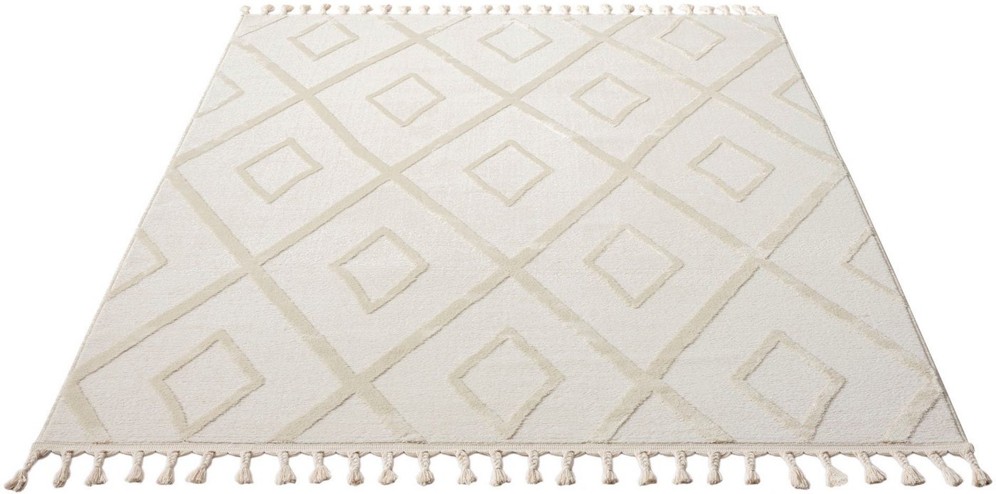 OTTO home Teppich Otilie, rechteckig, Höhe: 11 mm, dichte Qualität, Woll-Look, Boho, mit Fransen und Rauten, Scandi – Bild 3 von 5