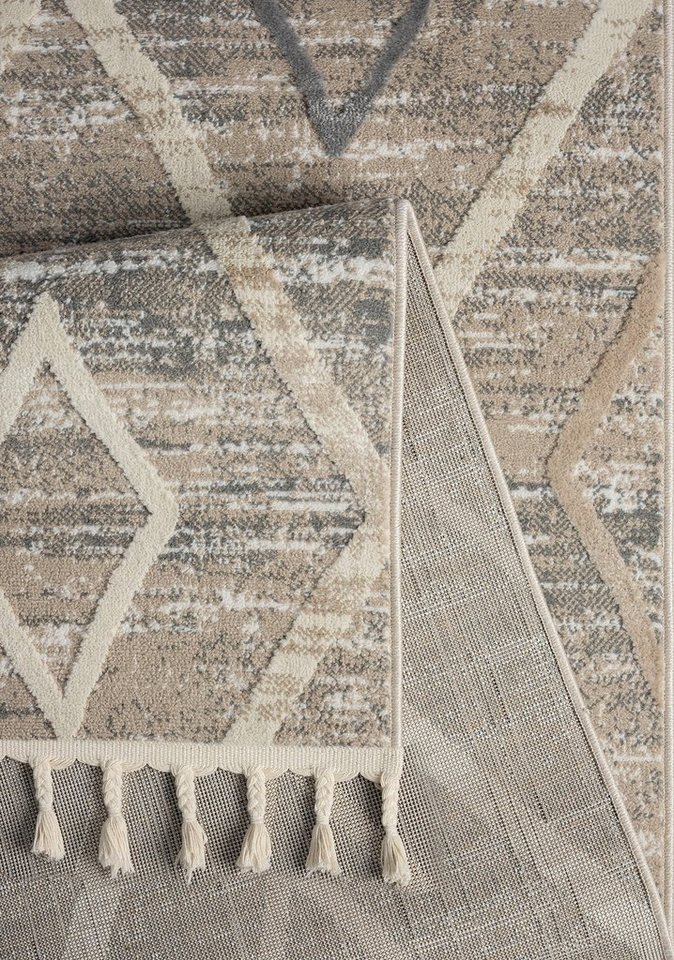OTTO home Teppich Otilie, rechteckig, Höhe: 11 mm, dichte Qualität, Woll-Look, Boho, mit Fransen und Rauten, Scandi – Bild 5 von 5