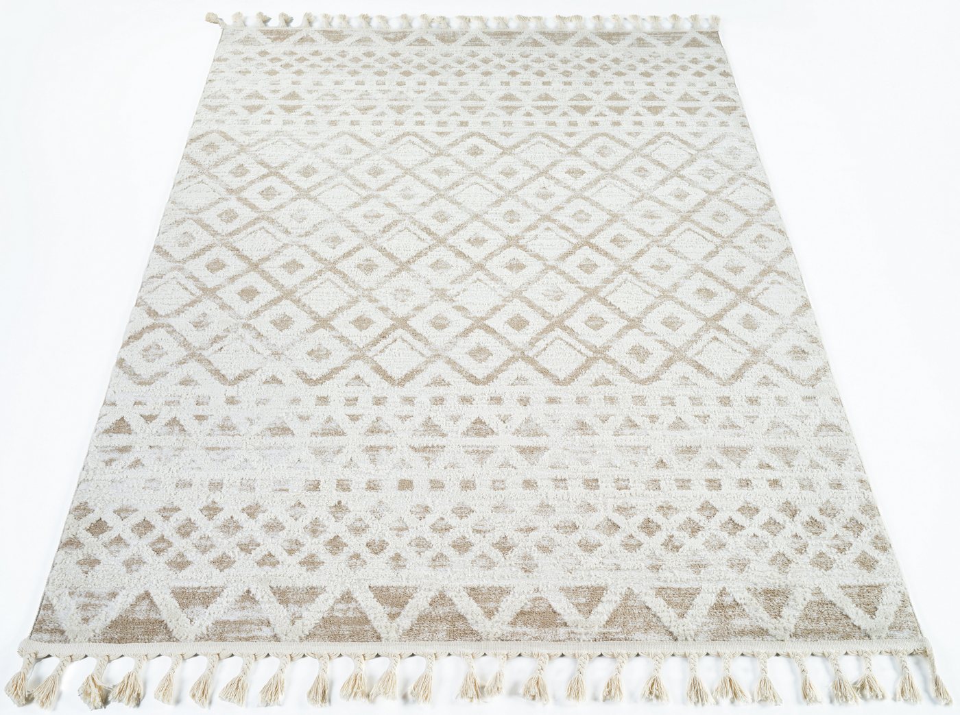 OTTO home Teppich Ribeyret, rechteckig, Höhe: 11 mm, mit Fransen, Hoch-Tief-Struktur, Woll-Look, Boho-Style, Wohnzimmer – Bild 3 von 5