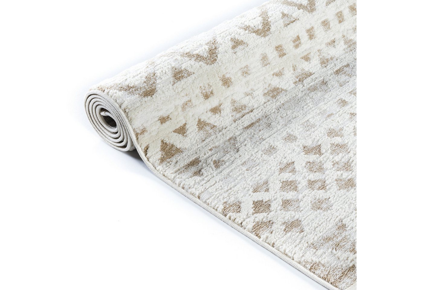 OTTO home Teppich Ribeyret, rechteckig, Höhe: 11 mm, mit Fransen, Hoch-Tief-Struktur, Woll-Look, Boho-Style, Wohnzimmer – Bild 4 von 5