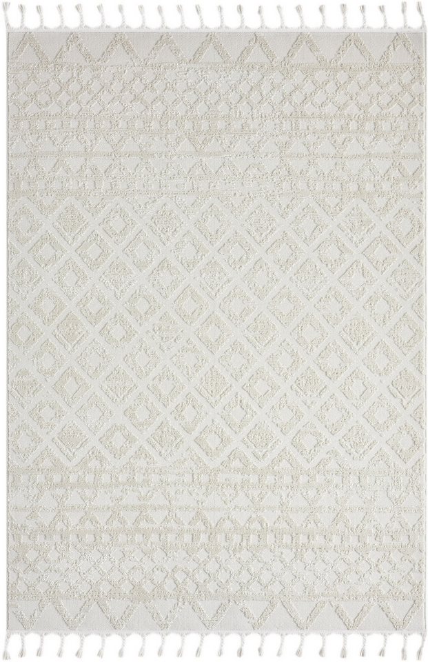 OTTO home Teppich Ribeyret, rechteckig, Höhe: 11 mm, mit Fransen, Hoch-Tief-Struktur, Woll-Look, Boho-Style, Wohnzimmer – Bild 2 von 5