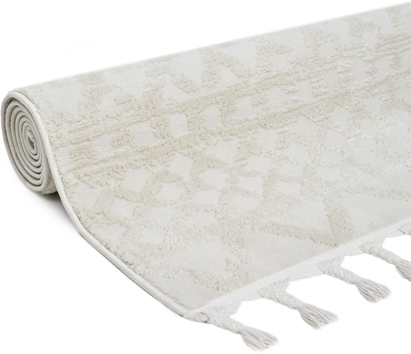 OTTO home Teppich Ribeyret, rechteckig, Höhe: 11 mm, mit Fransen, Hoch-Tief-Struktur, Woll-Look, Boho-Style, Wohnzimmer – Bild 4 von 5