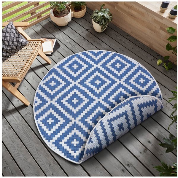 OTTO home Teppich Ronda Wendeteppich, rund, Höhe: 5 mm, Sisal-Optik, Flachgewebe, In- und Outdoor, geometrisches Boho Design