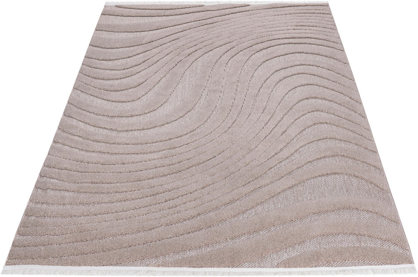 OTTO home Teppich Samelia mit Fransen, Wellendesign, Balkon, Camping, rechteckig, Höhe: 6 mm, Hoch-Tief-Struktur, In- und Outdoor geeignet für Küche oder Esszim – Bild 4 von 5