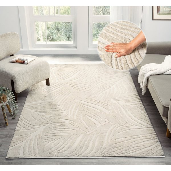 OTTO home Teppich Samia, Hoch-Tief-Struktur, rechteckig, Höhe: 19 mm, leichter Glanz, Floral, Blätter, Modern, Wohnzimmer, Schlafzimmer