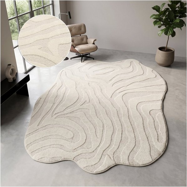 OTTO home Teppich Zebra, besondere Form, Animal-Look, rechteckig, Höhe: 12 mm, moderner Animal-Print, Tiermotiv, Wohnzimmer, Schlafzimmer
