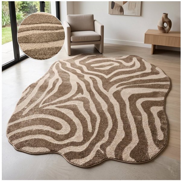 OTTO home Teppich Zebra, besondere Form, Animal-Look, rechteckig, Höhe: 12 mm, moderner Animal-Print, Tiermotiv, Wohnzimmer, Schlafzimmer