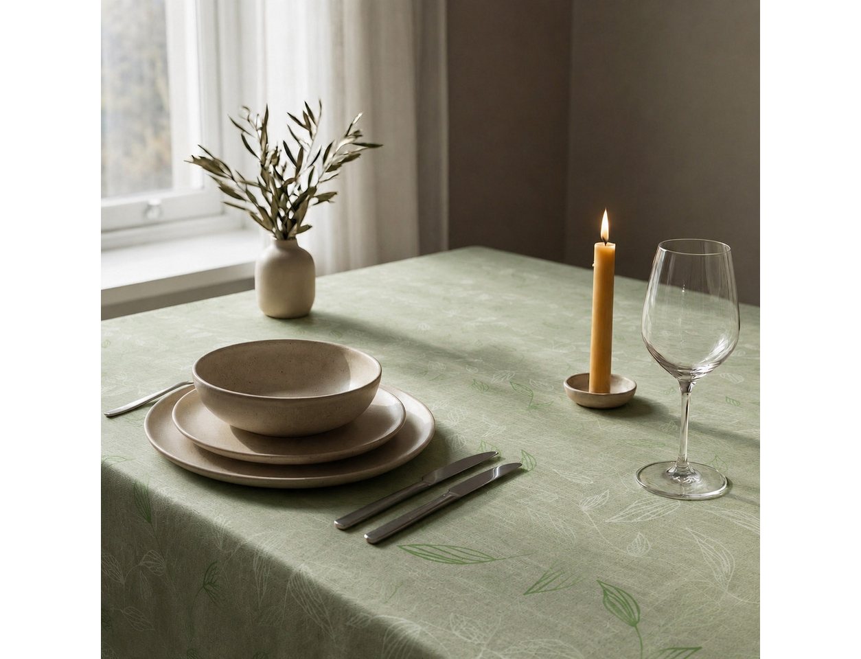 OTTO home Tischdecke Raffon, Leinenoptik, halbtransparent, Dekoration, 1 Stück (Packung 1-tlg), Leinenoptik,Blattmotiv, Wohn - Esszimmer, halbtransparent/blickd – Bild 4 von 4