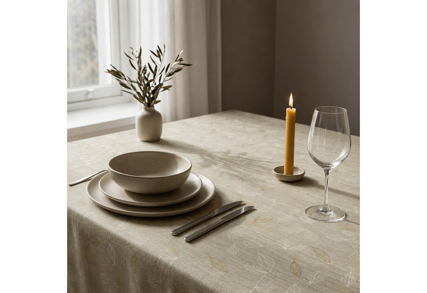 OTTO home Tischdecke Raffon, Leinenoptik, halbtransparent, Dekoration, 1 Stück (Packung 1-tlg), Leinenoptik,Blattmotiv, Wohn - Esszimmer, halbtransparent/blickd – Bild 4 von 4