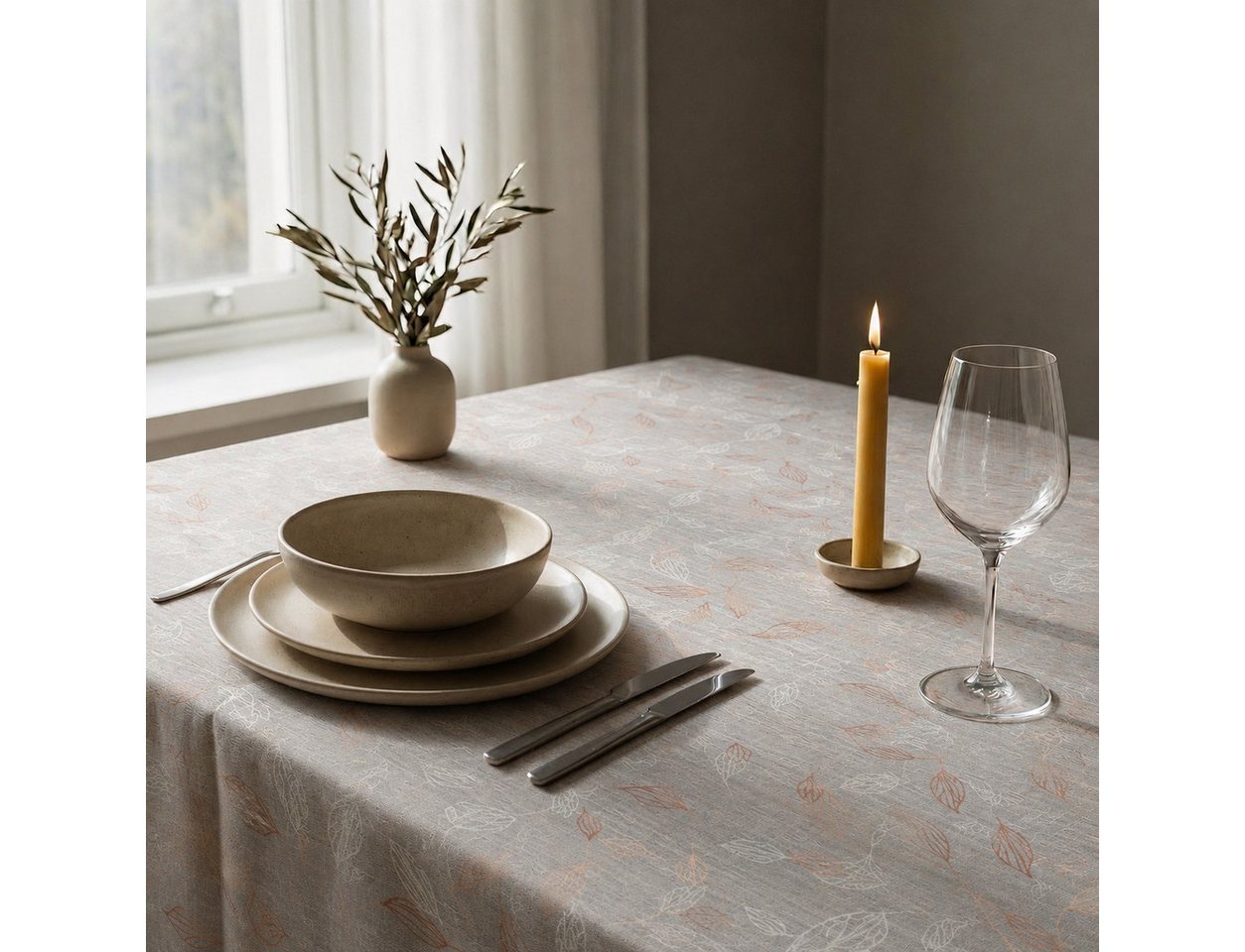OTTO home Tischdecke Raffon, Leinenoptik, halbtransparent, Dekoration, 1 Stück (Packung 1-tlg), Leinenoptik,Blattmotiv, Wohn - Esszimmer, halbtransparent/blickd – Bild 4 von 4