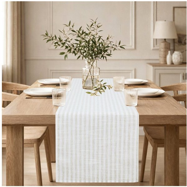 OTTO home Tischläufer Marric, 1 Stück, halbtransparent, Leinenoptik, Deko (Packung 1-tlg), halbtransparenter Tischläufer, Leinenoptik mit Streifen